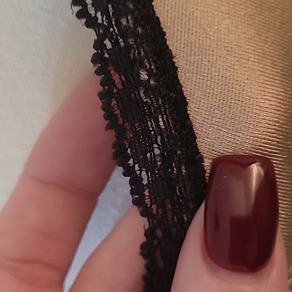 Beige/tan top with black lace trim spaghetti strap top with tie on side Size S - Picture 10 of 11